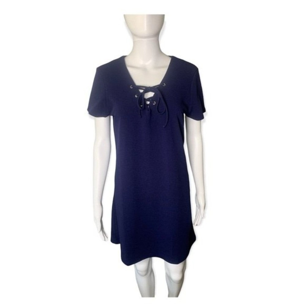 Hippie Rose Lace Up Front Womens Blue Mini Tunic Dress Size Medium
